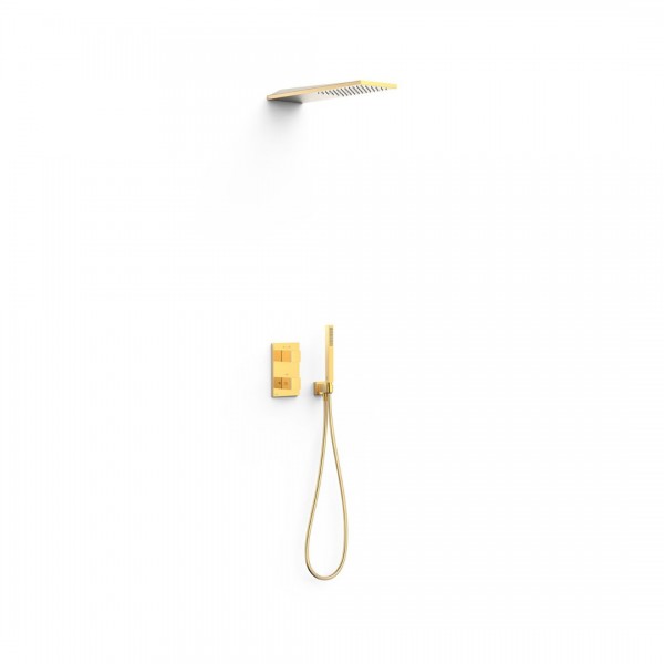 Tres Therm-Box zestaw prysznicowy termostatyczny podtynkowy deszczownica 16x55 cm złoty połysk 20225055OR