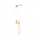 Tres Therm-Box zestaw prysznicowy termostatyczny podtynkowy deszczownica 16x55 cm złoty połysk 20225055OR