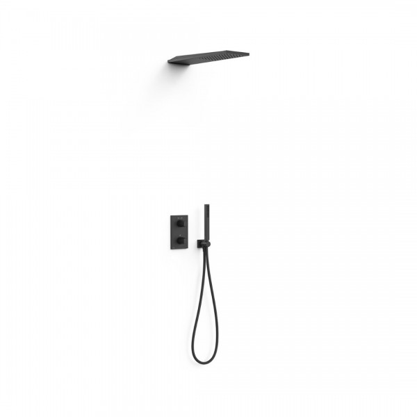 Tres Therm-Box zestaw prysznicowy termostatyczny podtynkowy deszczownica 16x55 cm czarny mat 21125005NM