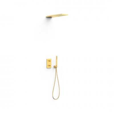 Tres Therm-Box zestaw prysznicowy termostatyczny podtynkowy deszczownica 16x55 cm złoty połysk 21125005OR