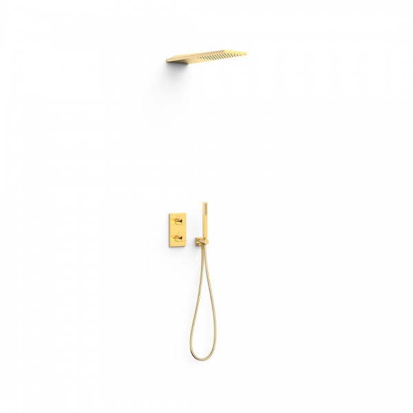 Tres Therm-Box zestaw prysznicowy termostatyczny podtynkowy deszczownica 16x55 cm złoty połysk 21125005OR