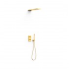 Tres Therm-Box zestaw prysznicowy termostatyczny podtynkowy deszczownica 16x55 cm złoty połysk 21125005OR
