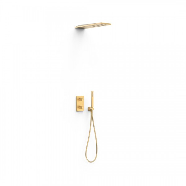 Tres Therm-Box zestaw prysznicowy termostatyczny podtynkowy deszczownica 16x55 cm złoty mat 21125005OM