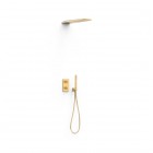 Tres Therm-Box zestaw prysznicowy termostatyczny podtynkowy deszczownica 16x55 cm złoty mat 21125005OM