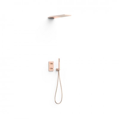 Tres Therm-Box zestaw prysznicowy termostatyczny podtynkowy deszczownica 16x55 cm złoto różowe 21125005OP