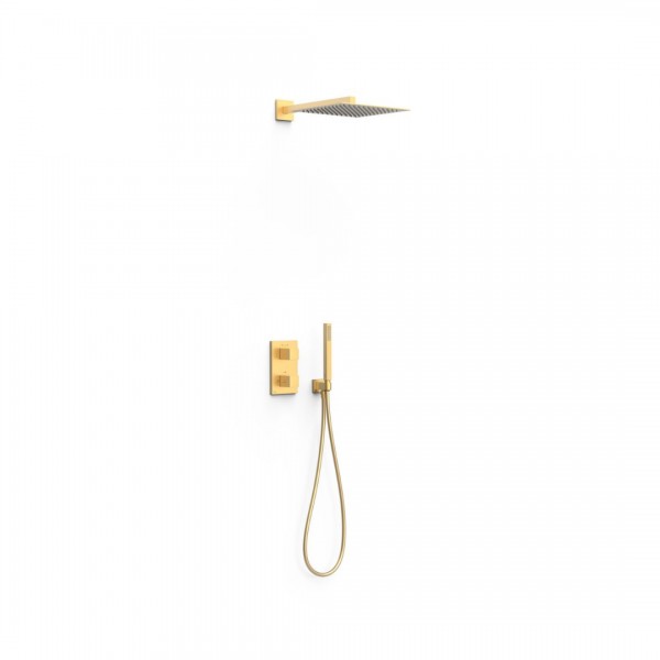 Tres Therm-Box zestaw prysznicowy termostatyczny podtynkowy deszczownica 30 cm złoty mat 00625004OM