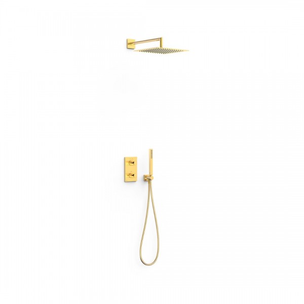 Tres Therm-Box zestaw prysznicowy termostatyczny podtynkowy deszczownica 30 cm złoty połysk 21125004OR