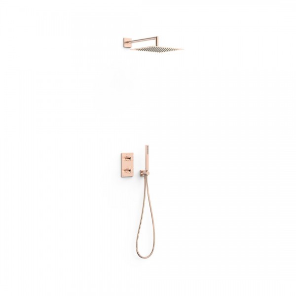 Tres Therm-Box zestaw prysznicowy termostatyczny podtynkowy deszczownica 30 cm złoto różowe 21125004OP