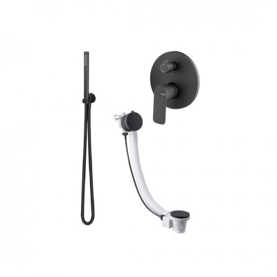 Vema Slate zestaw wannowy podtynkowy przelew 80 cm czarny mat SLAPRZ80/CZAR