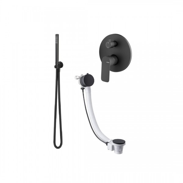 Vema Slate zestaw wannowy podtynkowy przelew 55 cm czarny mat SLAPRZ55/CZAR