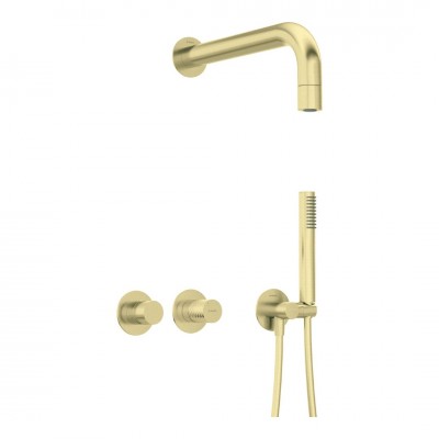 Deante Silia Hexa zestaw prysznicowy podtynkowy z deszczownicą złoty szczotkowany NHS_R0XK