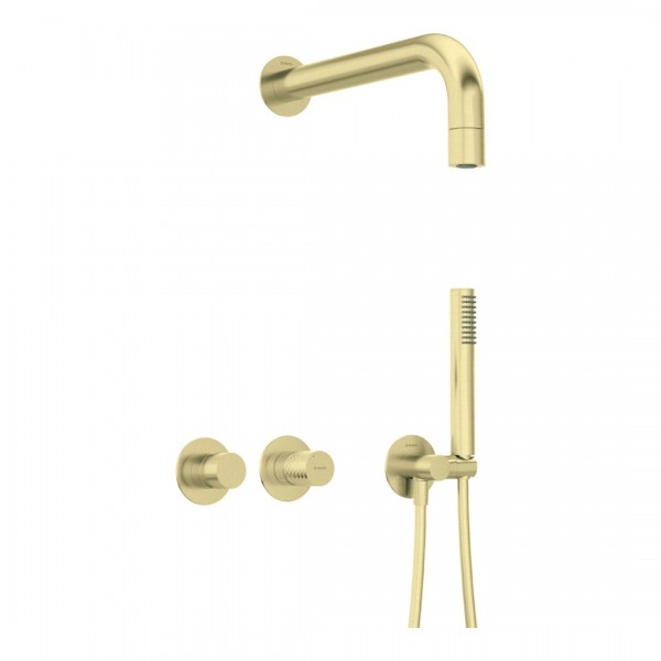 Deante Silia Hexa zestaw prysznicowy podtynkowy z deszczownicą złoty szczotkowany NHS_R0XK
