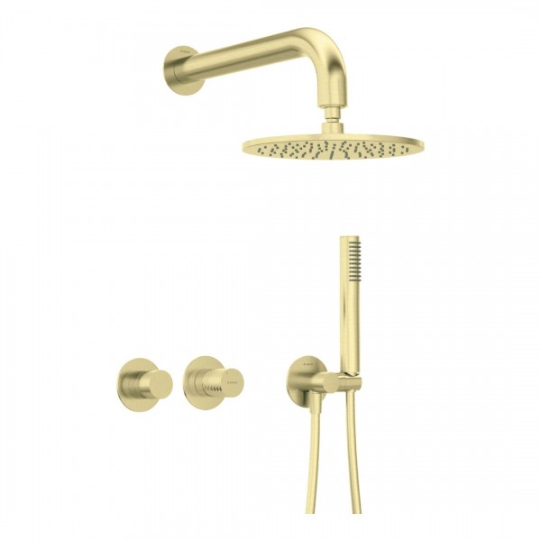 Deante Silia Hexa zestaw prysznicowy podtynkowy deszczownica 25 cm złoty szczotkowany NHS_R0YK