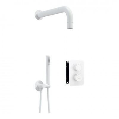 Deante Box zestaw prysznicowy podtynkowy termostatyczny z deszczownicą 25 cm biały mat BXYZAEBT