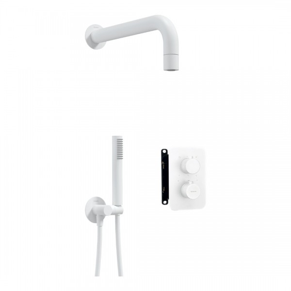 Deante Box zestaw prysznicowy podtynkowy termostatyczny z deszczownicą 25 cm biały mat BXYZAEBT