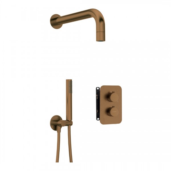 Deante Box zestaw prysznicowy podtynkowy termostatyczny z deszczownicą brąz szczotkowany BXYZCEBT