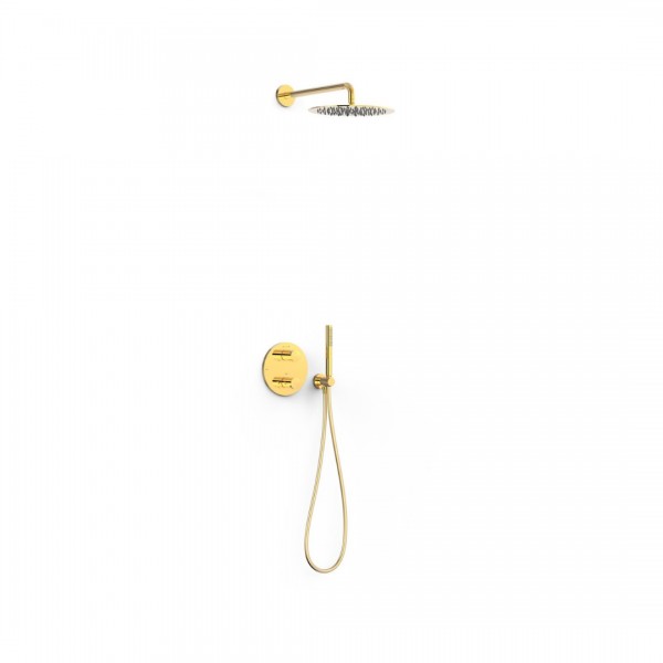 Tres Therm-Box zestaw prysznicowy termostatyczny podtynkowy deszczownica 30 cm złoty połysk 26225004OR