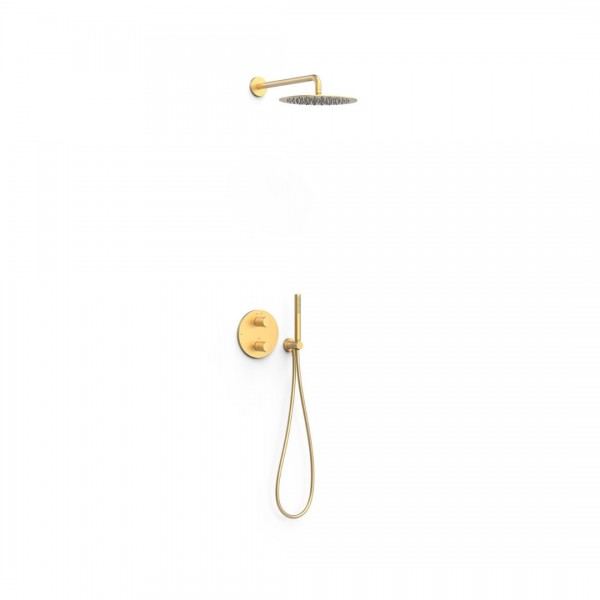 Tres Therm-Box zestaw prysznicowy termostatyczny podtynkowy deszczownica 30 cm złoty mat 26225004OM