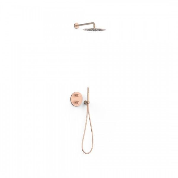 Tres Therm-Box zestaw prysznicowy termostatyczny podtynkowy deszczownica 30 cm złoto różowe mat 26225004OPM