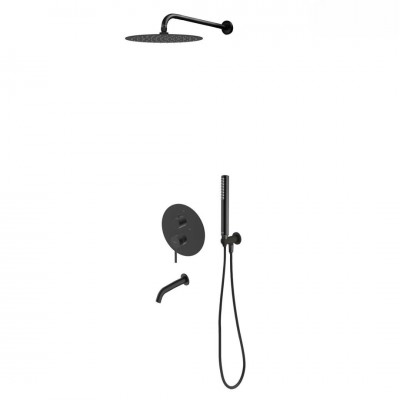 Oltens Rann zestaw wannowo-prysznicowy podtynkowy deszczownica 30 cm czarny mat 36633300