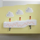 Geberit Bambini umywalka 140x39 cm wisząca lewa biała wzór czerwony/pomarańczowy 502.975.FY.1