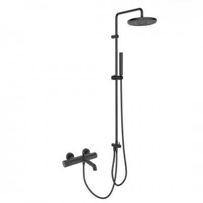 Oltens Hamnes zestaw wannowy ścienny deszczownica 25 cm czarny mat 36047300