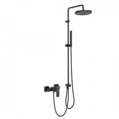 Oltens Hadsel zestaw prysznicowy ścienny z deszczownicą 25 cm czarny mat 36055300