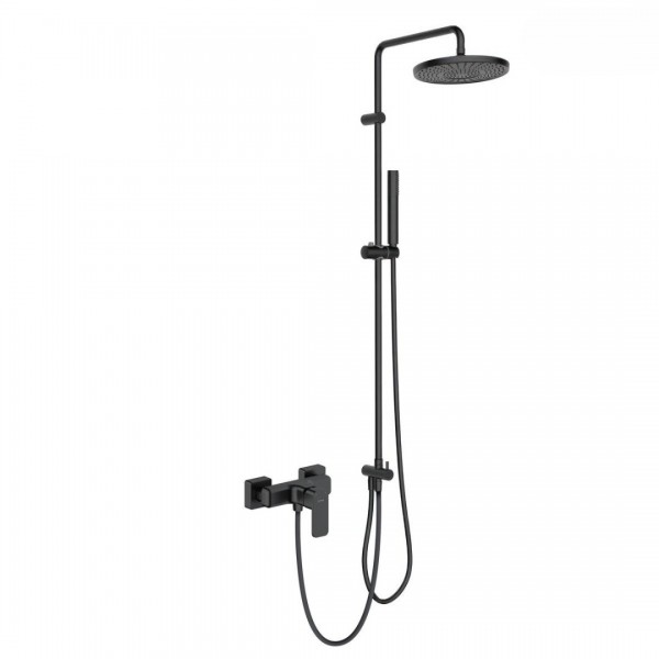 Oltens Hadsel zestaw prysznicowy ścienny z deszczownicą 25 cm czarny mat 36055300