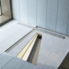 Schedpol Slim Lux brodzik podpłytkowy 1-spadowy 130+50x80 cm z rusztem steel krótki bok 10.114/OLSL