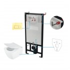 Deante Blur miska WC wisząca bez kołnierza z deską wolnoopadającą i stelaż podtynkowy z przyciskiem złoty połysk CDZZ6ZPW