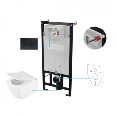 Deante Blur miska WC wisząca bez kołnierza z deską wolnoopadającą i stelaż podtynkowy z przyciskiem czarny CDZN6ZPW