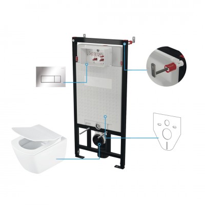 Deante Blur miska WC wisząca bez kołnierza z deską wolnoopadającą i stelaż podtynkowy z przyciskiem chrom CDZS6ZPW