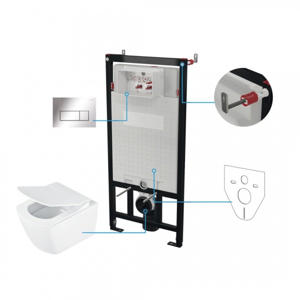 Deante Blur miska WC wisząca bez kołnierza z deską wolnoopadającą i stelaż podtynkowy z przyciskiem chrom CDZS6ZPW