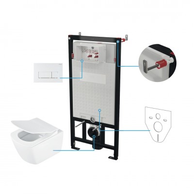 Deante Blur miska WC wisząca bez kołnierza z deską wolnoopadającą i stelaż podtynkowy z przyciskiem biały CDZA6ZPW