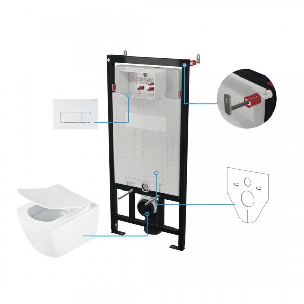 Deante Blur miska WC wisząca bez kołnierza z deską wolnoopadającą i stelaż podtynkowy z przyciskiem biały CDZA6ZPW