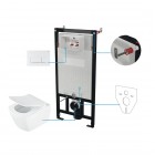 Deante Blur miska WC wisząca bez kołnierza z deską wolnoopadającą i stelaż podtynkowy z przyciskiem biały CDZA6ZPW