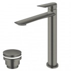 Vedo Aletta Grafite bateria umywalkowa stojąca wysoka z korkiem klik klak grafit szczotkowany VBA5003/C/SG