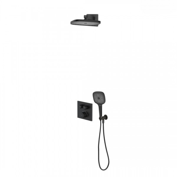 Oltens Onega zestaw prysznicowy termostatyczny podtynkowy deszczownica 26 cm czarny mat 36060300
