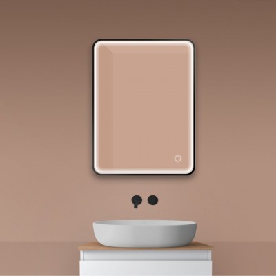 Oltens Nordlis lustro 60x80 cm prostokątne z oświetleniem LED czarny mat 64116300