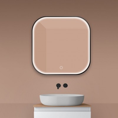 Oltens Nordlis lustro 80x80 cm kwadratowe z oświetleniem LED czarny mat 64122300