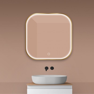 Oltens Nordlis lustro 80x80 cm kwadratowe z oświetleniem LED złoto szczotkowane 64122810