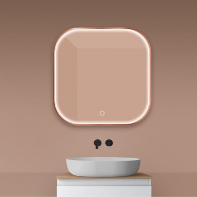 Oltens Nordlis lustro 80x80 cm kwadratowe z oświetleniem LED miedź szczotkowana 64122610