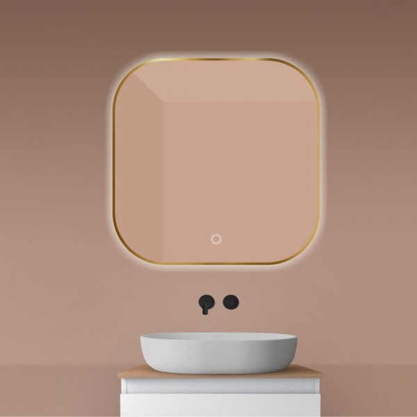 Oltens Nordlis lustro 80x80 cm kwadratowe z oświetleniem LED złoto szczotkowane 64125810