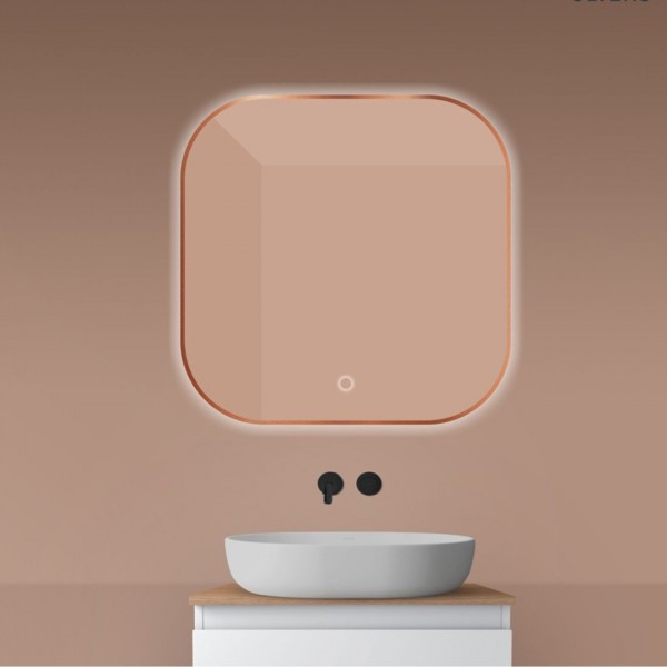 Oltens Nordlis lustro 80x80 cm kwadratowe z oświetleniem LED miedź szczotkowana 64125610