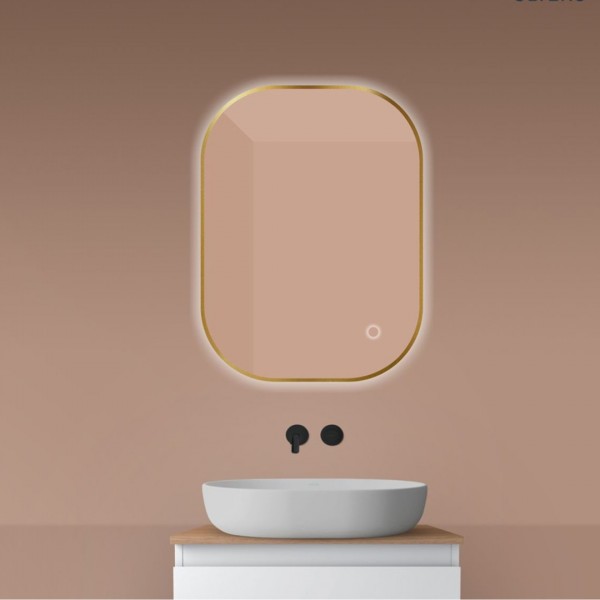 Oltens Nordlis lustro 60x80 cm prostokątne z oświetleniem LED złoto szczotkowane 64126810