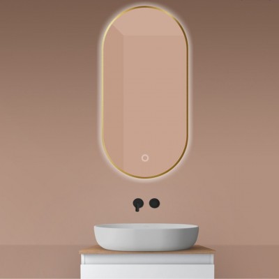 Oltens Nordlis lustro 50x100 cm owalne z oświetleniem LED złoto szczotkowane 64129810