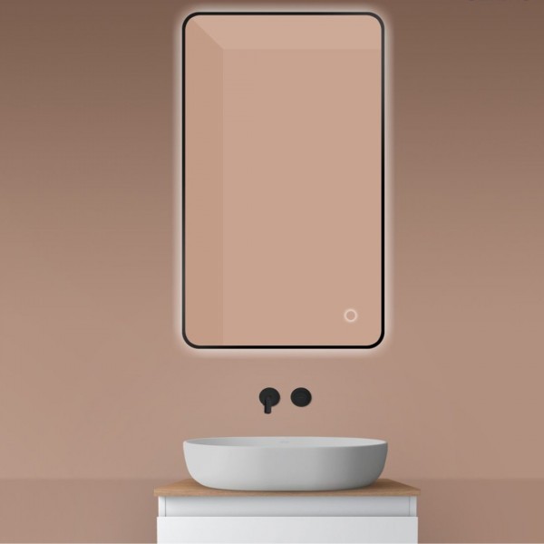 Oltens Nordlis lustro 60x80 cm prostokątne z oświetleniem LED czarny mat 64119300