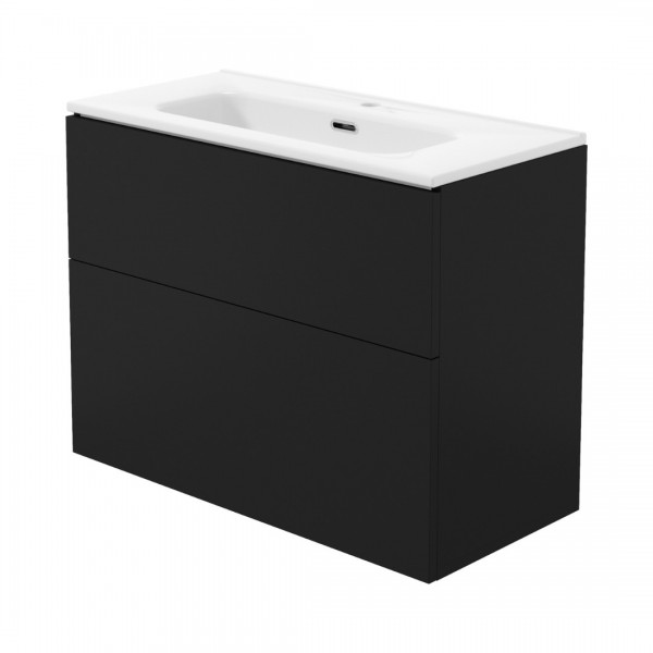 Deante Prizma umywalka z szafką 80 cm wiszącą czarny mat STNU8U6U8M