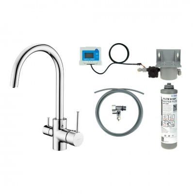 Deante Aster bateria kuchenna stojąca z wyciąganą wylewką z zestawem do filtracji wody chrom BCHF064M