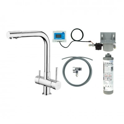 Deante Aster bateria kuchenna stojąca z wyciąganą wylewką z zestawem do filtracji wody chrom BCHF065M